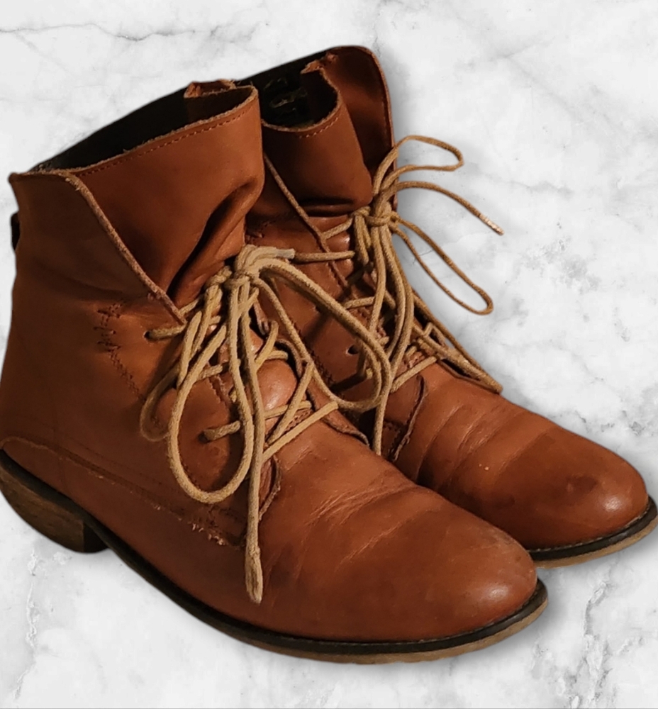 Women Vintage Leather Brown Ankle Boots Size 37EU/US6.5